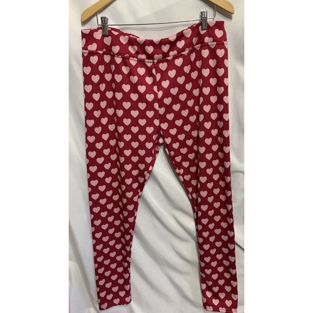 Serra Valentine Pull On  Womens Pants LX 16-18 Pink Hearts on Red Background